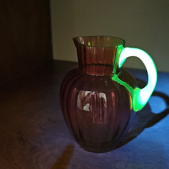 Uranium Glass Handle Cranberry Glass 1890s Collectible English Decanter Wow! - Picture 13 of 13